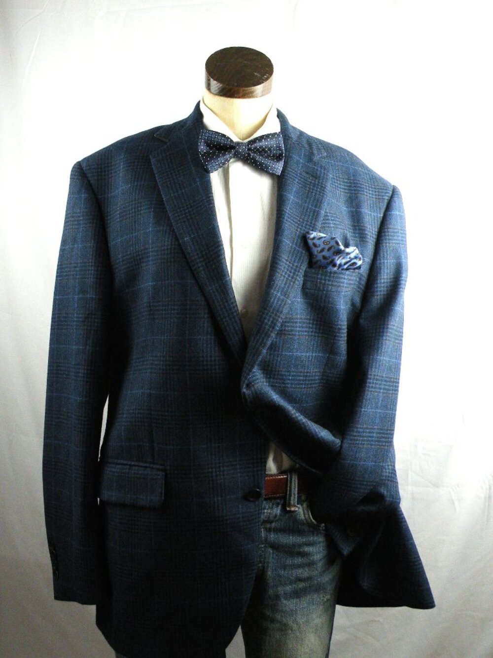 COPPLEY Esquire Reda Super 110's Wool Men's 44R Blue Plaid 2 Button Blazer
